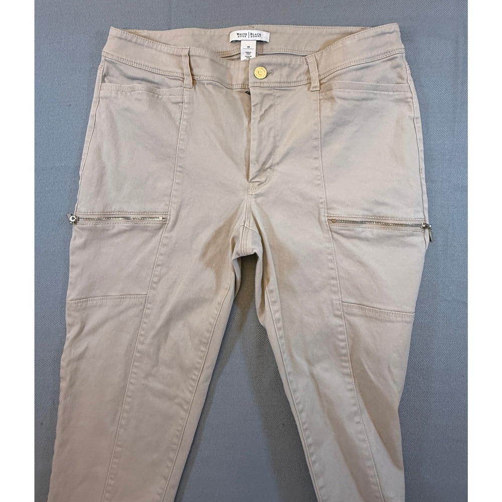 White House Black Market Tan Khaki Cargo Slim Pants Gold Zip Size 10 Utility - Picture 4 of 9